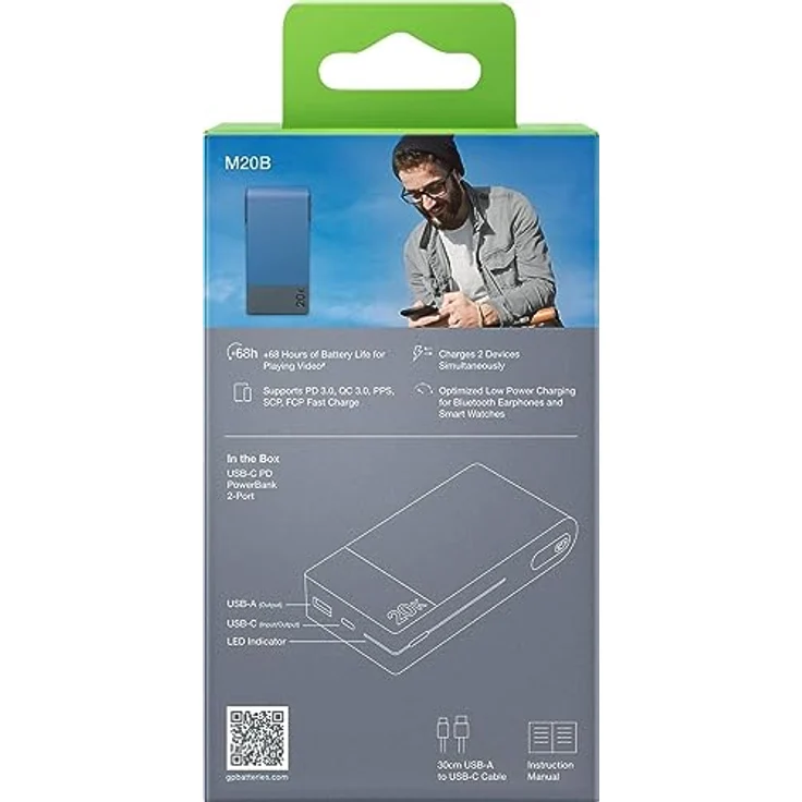 GP Batteries GP PowerBank MP20B 20000mAh USB-C/USB-A blau Powerbank mit PD 3.0, QC 3.0, PPS, FCP Fast Charge, Blau – Bild 2