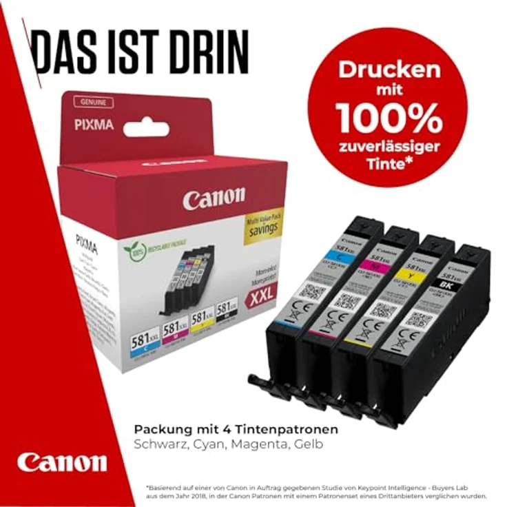 Canon CLI-581XXL BK/C/M/Y, Multipack Tintenpatrone mit sehr hoher Reichweite – Bild 2