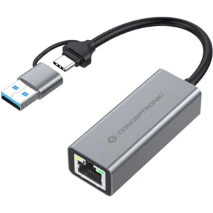 Conceptronic USB 3.2 Gen 1 zu RJ45 Adapter, Gigabit Ethernet Netzwerkadapter, grau