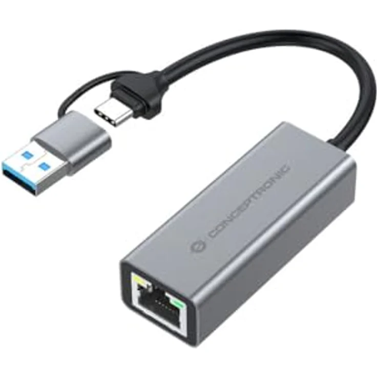 Conceptronic USB 3.2 Gen 1 zu RJ45 Adapter, Gigabit Ethernet Netzwerkadapter, grau – Bild 1