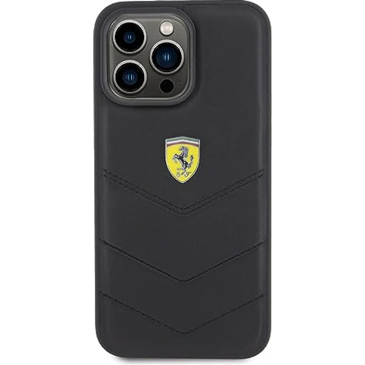 Ferrari FEHCP15XRDUK Hülle für iPhone 15 Pro Max 6.7" Schwarz, Echtleder hardcase mit Quilted Design und Metall-Logo – Bild 3