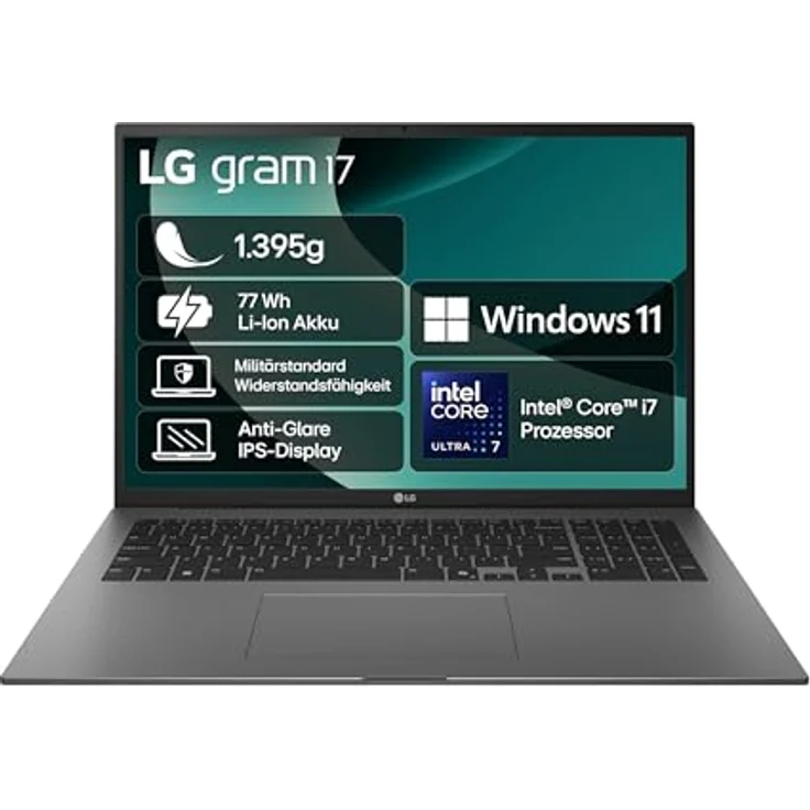 LG gram 2025, 17 Zoll Notebook mit Intel Core Ultra 7, 16GB RAM, 1TB SSD, Intel Arc Graphics, Windows 11 Home, Bluetooth 5.3, 2x Thunderbolt 4, Grau – Bild 1