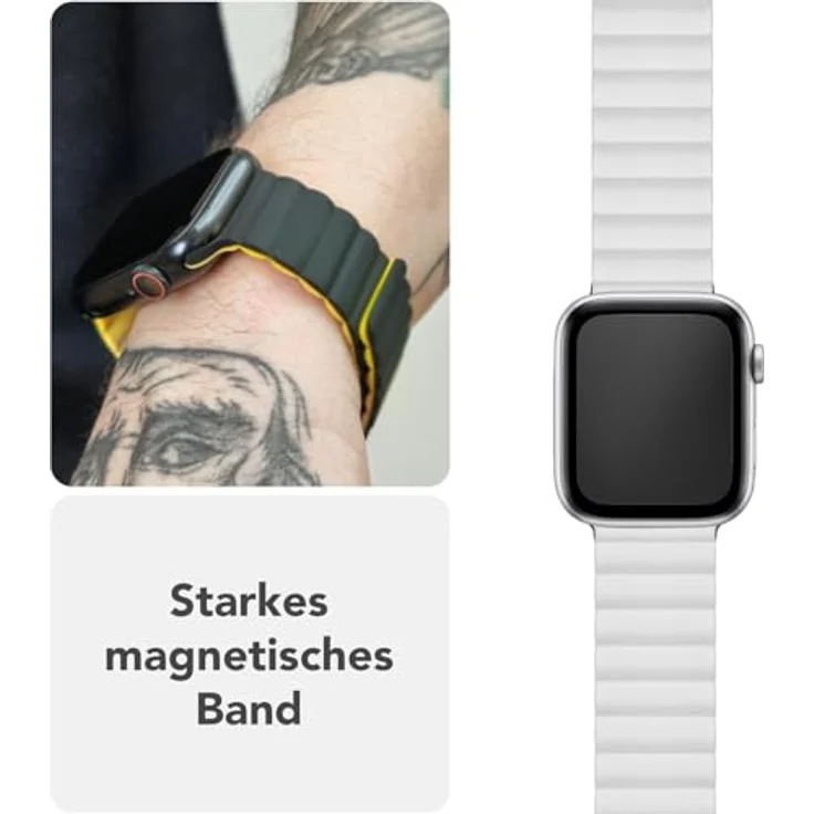 NALIA Core Magnet Armband für Apple Watch Series Ultra/SE/10/9/8/7/6/5/4/3/2/1, Atmungsaktives Silikon Loop mit starken Magnetverschluss, Sportarmband im Rillendesign, Farbe: Schneeweiss, 42/44/45/46/49mm – Bild 3