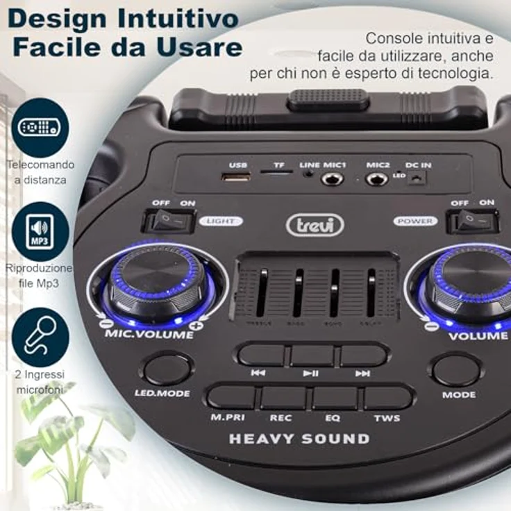 Trevi XFest XF 1400 KB, tragbarer 100 W Wireless Speaker mit Mikrofon, USB, Micro SD, AUX-IN, Guitar, TWS-Funktion, LED-Beleuchtung und wiederaufladbarem Akku – Bild 5