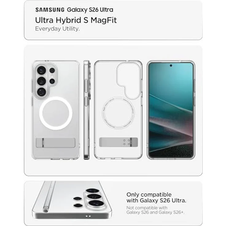 Spigen Ultra Hybrid S MagFit Hülle für Samsung Galaxy S26 Ultra - Clear White, mit MagSafe-Kompatibilität und eingebautem Kickstand – Bild 3