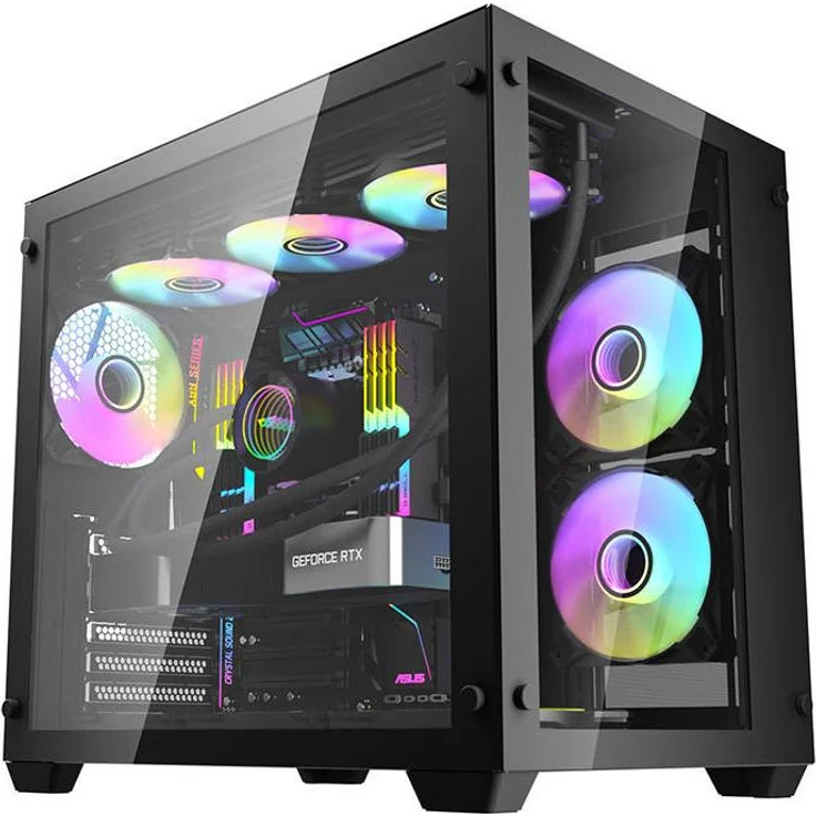Darkflash Tech C285 (ATX, mATX, ITX), PC Gehäuse, Schwarz mit gehärteter Glas-Seitenwand