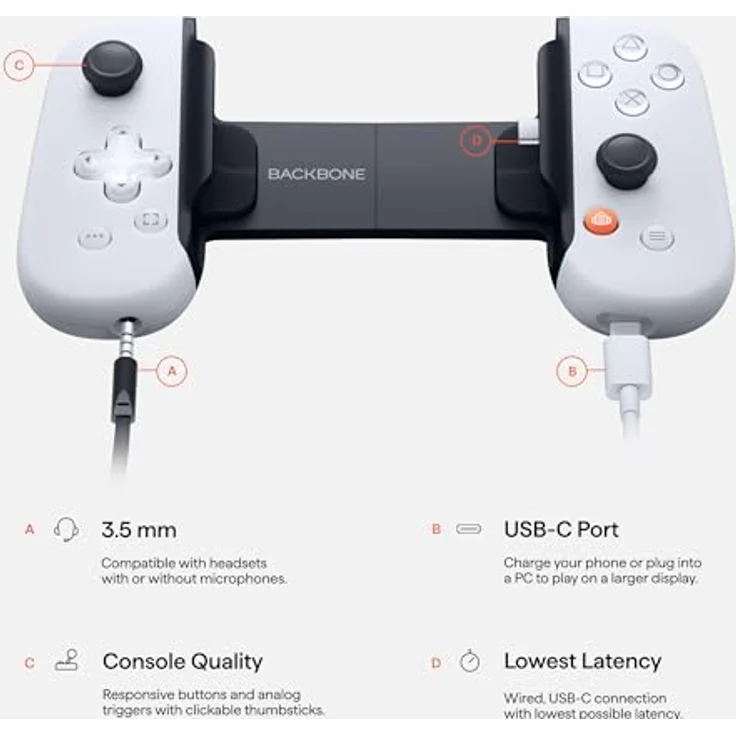 BACKBONE One Mobiler Gaming-Controller für das Android & iPhone 15 Series (USB-C) - PlayStation Edition - 2nd Gen - Schwarz - Spiele Xbox, PlayStation & mehr – Bild 3