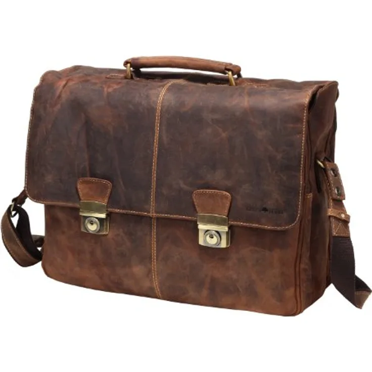 Greenburry Vintage Aktentasche, 100% Leder, 42 cm mit Laptopfach, braun