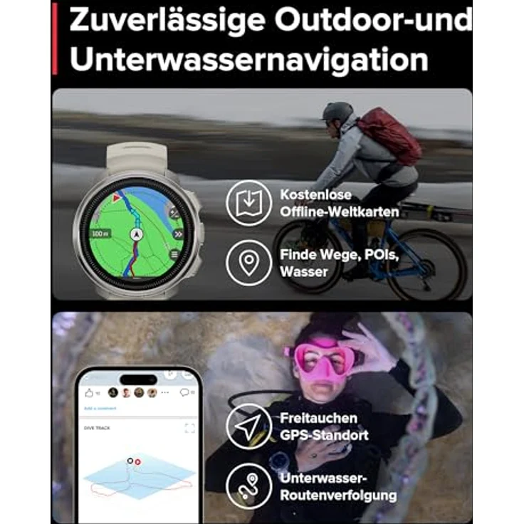 SUUNTO Ocean Tauchcomputer und Sportuhr, AMOLED-Bildschirm, 100m Wasserdicht, Zweifrequenz GPS, Offline-Karte, 95+ Sportarten, HRV & Schlafqualität Verfolgung, 40 Stunden Akkulaufzeit - Edelstahl/Saphir, Schwarz – Bild 5