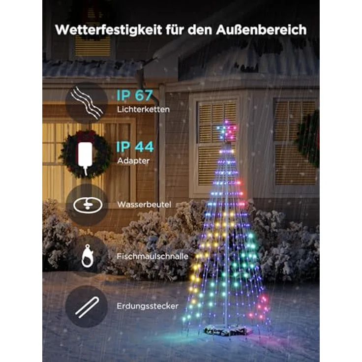 Govee Christmas Cone Tree Lights, 1,82m RGBIC Lichterkette mit App-Steuerung, 316 LEDs, IP67 wasserdicht, Schwarz, 82+ Szenenmodi – Bild 5