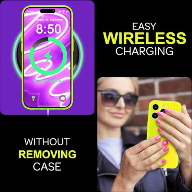 NALIA Transparent Neon Silikon Case kompatibel mit iPhone 16 Pro Max Hülle, Gelb Leuchtende Farbe Robust Anti-Gelb Cover – Bild 5
