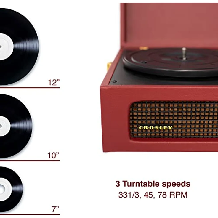 Crosley Voyager Plattenspieler mit 2 Lautsprecher, Bluetooth In & Out und AUX - 3 Speed Retro Schallplattenspieler - Für 7", 10" und 12" Vinyl - Tragbar mit Integriertem Koffer - Burgunderrot – Bild 2