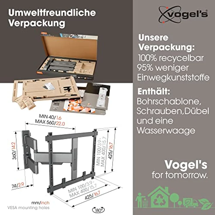 Vogel's Elite 5445 Schwenkbare, ultradünne TV-Wandhalterung für 32-65 Zoll Fernseher, Max. 35 kg, Schwenkbar bis zu 180°, Full-Motion TV Halterung max. VESA 400x400, Universelle Kompatibilität – Bild 4