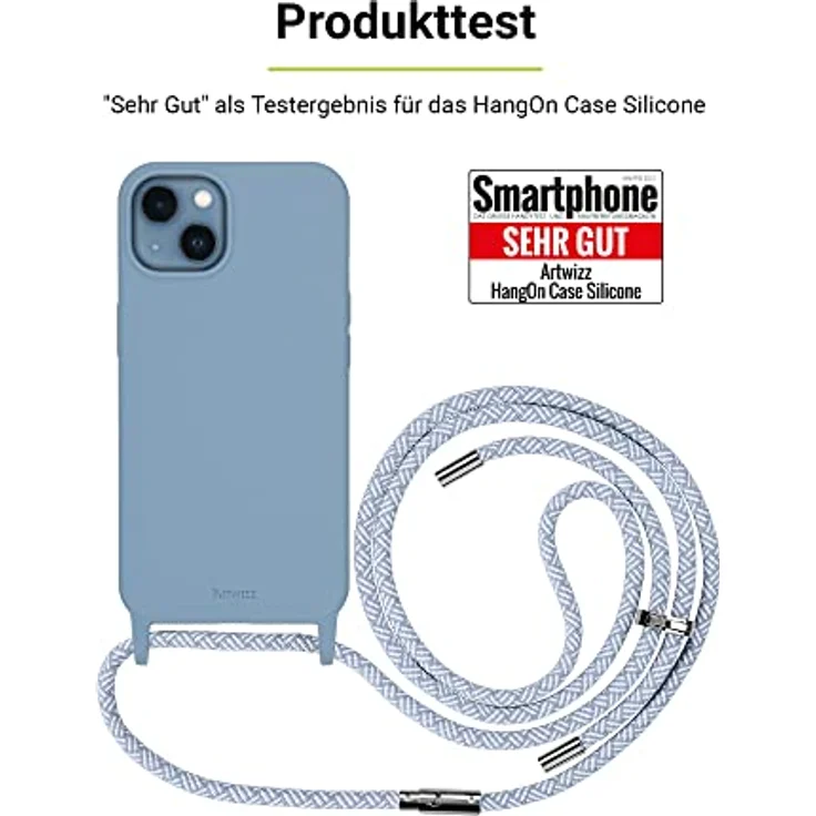 ARTWIZZ HangOn Case Silicone - Silikon Hülle als Handykette zum Umhängen mit Band Nordic Blue, iPhone 14 – Bild 6
