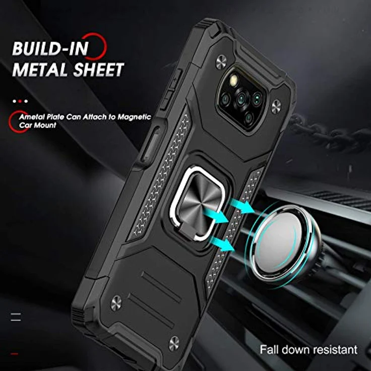LeYi Hülle für Xiaomi Poco X3 Pro/NFC, 360 Grad Ring Halter, Militär Standard Schutz, Silikon Bumper Cover Case, Schwarz, mit Panzerglas Schutzfolie (2 Stück) – Bild 3