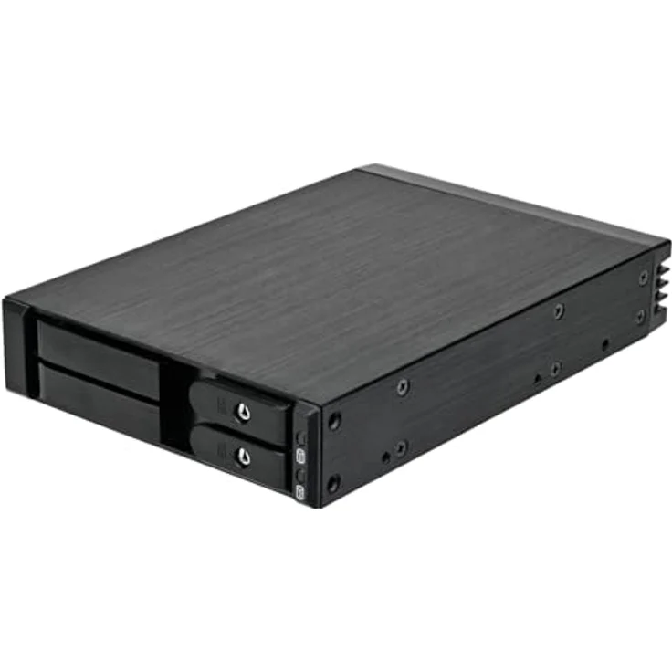 Silverstone FS202B-V2, 3,5’’ Geräteschacht für zwei 2,5’’ SAS/SATA Hot-Swap-Einschübe, Voll-Aluminiumgehäuse mit Haarstruktur-Oberfläche, inklusive Sicherheitsverschluss und Laufwerkstatus-LED – Bild 1