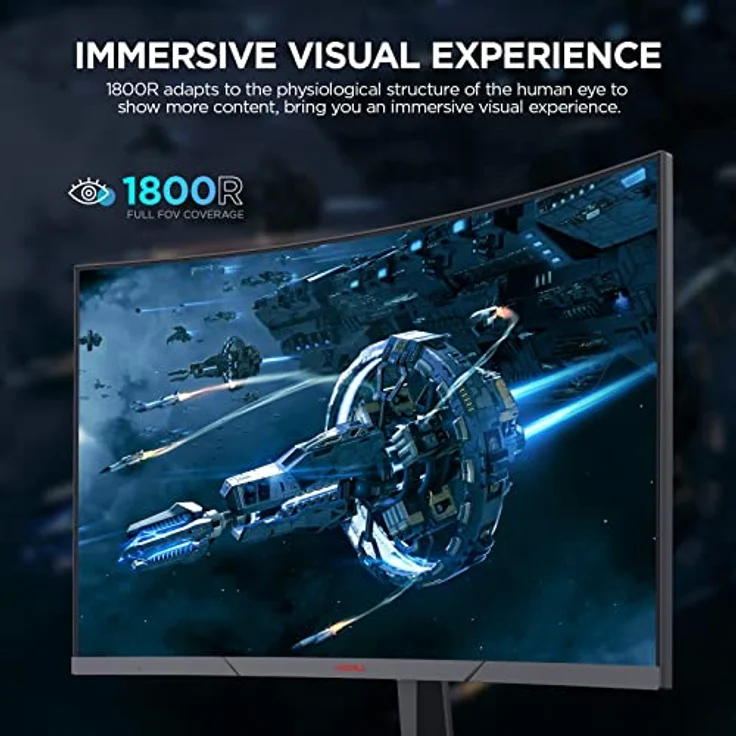 KOORUI 24 Zoll Gaming Monitor mit 1800R, FHD 1080p, 4ms Reaktionszeit,165Hz Bildwiederholraten, DCI-P3 90%, SRGB 100%, HDMI 1.2, DP 1.2, Audioanschluss, 250cd/m² Helligkeit Schwarz 24E6C – Bild 5