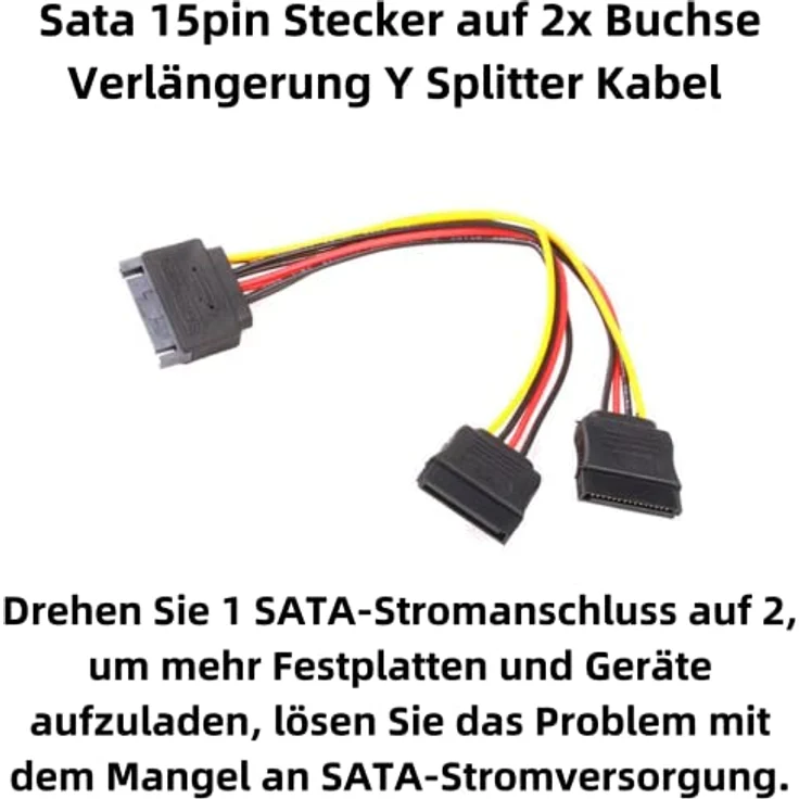 Bolwins K14S SATA Verlängerungskabel 15 Pin auf 2 x SATA Buchse, Y-Stromadapter Splitter für SSD/HDD, 20 cm Länge, universelle Kompatibilität – Bild 2