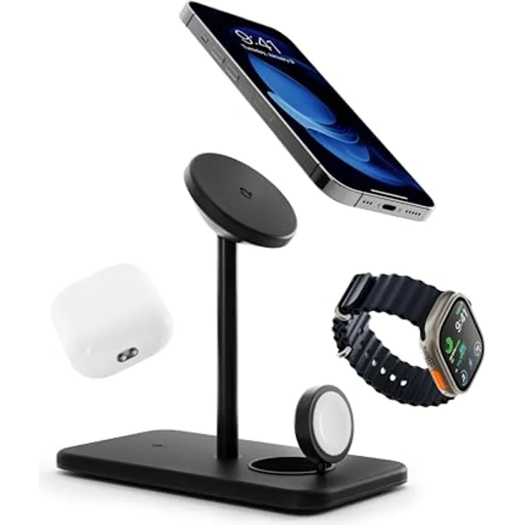 Twelve South HiRise 3 Deluxe induktive Ladestation Bis zu 3 Geräte gleichzeitig Laden, mit Schnellladefunktion Schwarz