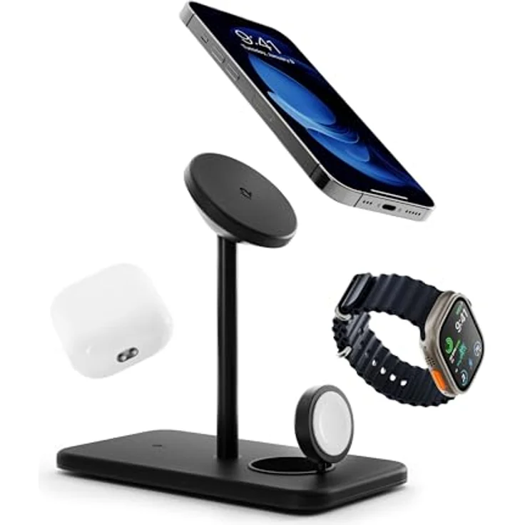 Twelve South HiRise 3 Deluxe induktive Ladestation Bis zu 3 Geräte gleichzeitig Laden, mit Schnellladefunktion Schwarz – Bild 1