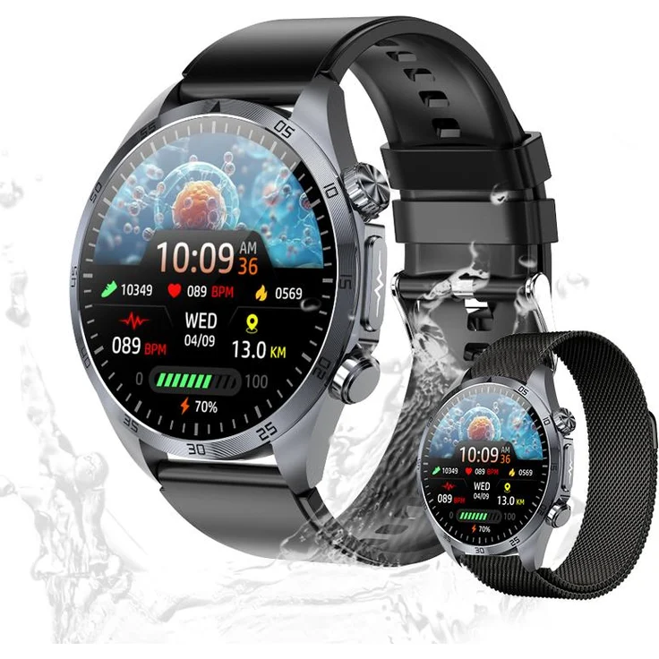 Valdus Herren Smartwatch V1 – IP68 Wasserdicht, Fitness-Tracker mit Körperanalyse, EKG und CES-Schlafunterstützung – Schwarz