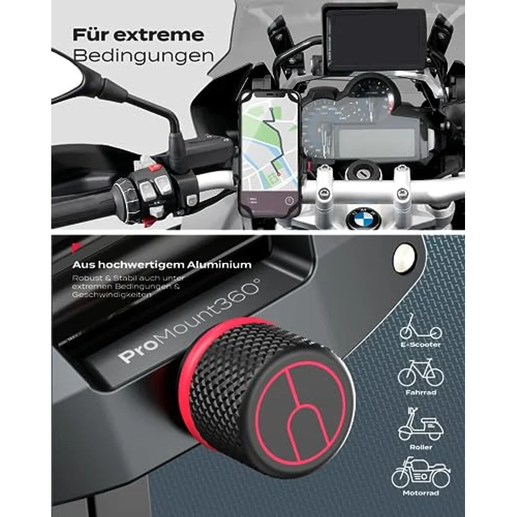 IMPACT® Pro Mount 360° - Handyhalterung Fahrrad [Smartphone KOMPATIBEL 4-7 ZOLL] - Handyhalter Fahrrad - Handyhalterung für Fahrrad Lenker mit Kugelgelenk & Sicherheitsgummi - iPhone 14 15 Pro Max – Bild 3