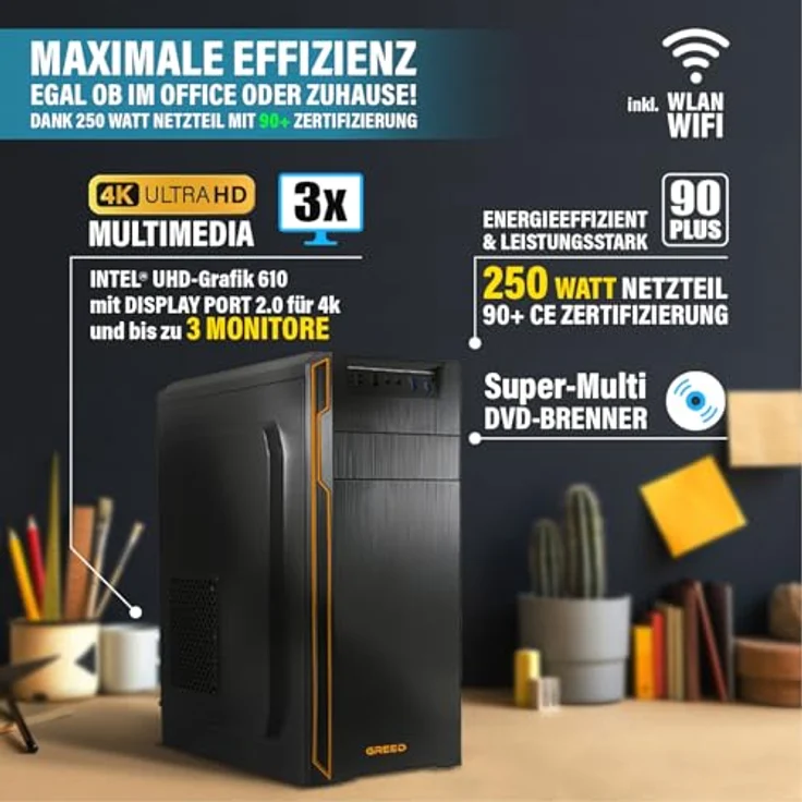 GREED® Basic Office PC, Intel Celeron G5905, 3,5 GHz, 8GB RAM, 512GB SSD, USB 3.0, WLAN, inkl. Windows 11 Pro – Bild 5