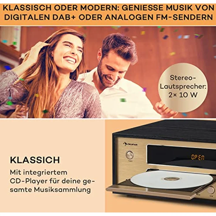Auna Stereoanlage, Kompaktanlage mit CD-Player, Bluetooth und FM-Radio, Mini mit Lautsprecher, Musikanlage mit AUX & USB, Fernbedienung, LED-Display, MP3 & Streaming, Musik-Anlage Kompakt – Bild 3