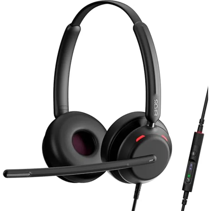 EPOS Impact 760 Büro-Headset: Premium Doppelseitiges, Rauschunterdrückendes USB-C Headset mit Adaptivem Beamforming-Mikrofon, AI, ActiveGard Schutz, Busylight, Lederimitat-Ohrpolster