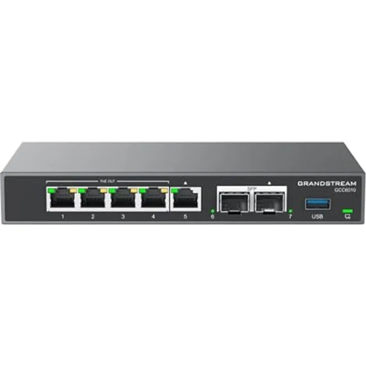 Grandstream GCC6010 Integrierter IPPBX, 10 Benutzer, 4 gleichzeitige Anrufe, Enterprise-Firewall, VPN-Router, 2 x 2,5 GB, 5 x GigE Switch