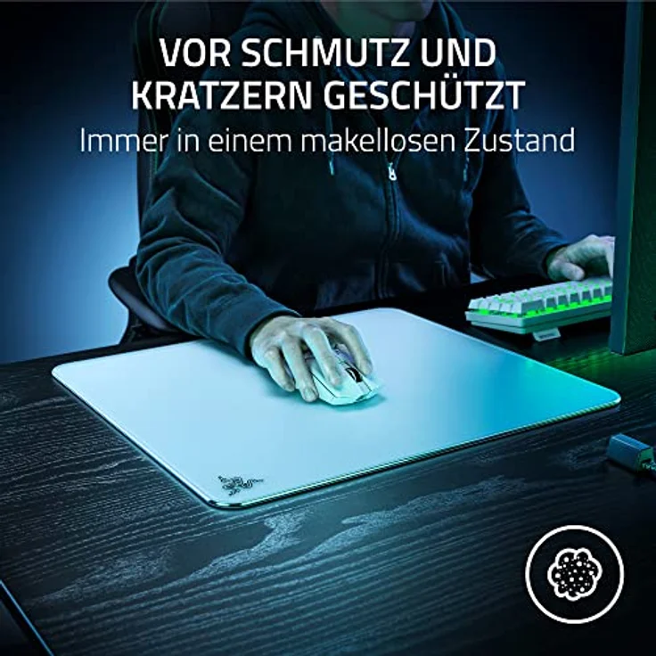 Razer Atlas - Glasmausmatte (Premium gehärtetes Glas, Ultra-Glatte Oberfläche, Mikrogeätzte Oberfläche, Schmutz- und kratzabweisend, Leisere Mausbewegungen, rutschfeste Gummibasis) Weiß – Bild 5