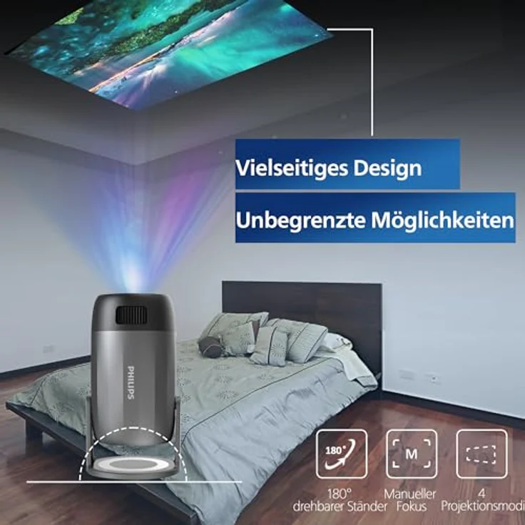 Philips NeoPix 150, Full HD Projektor mit 250 ANSI Lumen, 1000:1 Kontrast, tragbar, Wi-Fi, grau – Bild 3