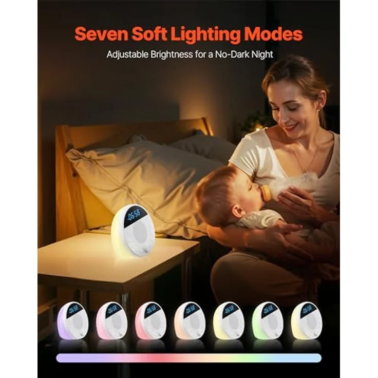 VEVOR CS8 Einschlafhilfe, White Noise Machine mit 18 Musiktiteln, 7-farbigem Nachtlicht, 2 Alarmen, automatischer Abschaltfunktion & Speicherfunktion – Bild 3