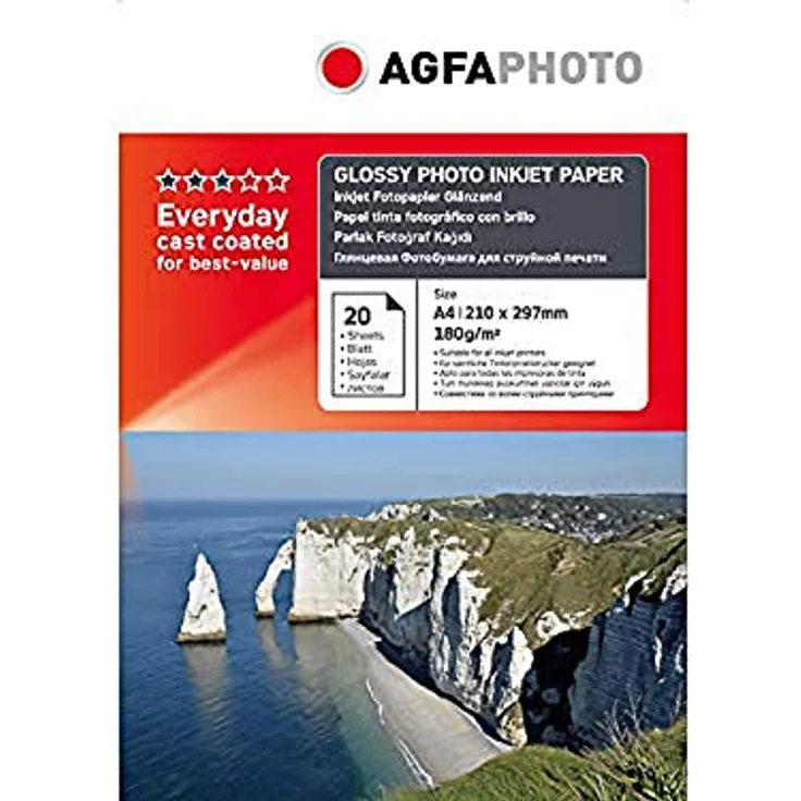 AgfaPhoto AP18020A4 Tintenstrahl-Fotopapier A4 20 Blatt 180Gr glänzend