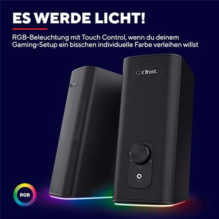 Trust Gaming GXT 612 Cetic Bluetooth Lautsprecher 2.0, PC Lautsprecher mit RGB LED Beleuchtung, 18W (10W RMS), 76% Recyclingkunststoff, USB-Betrieb Speaker Set, PC Boxen Computer Laptop - Schwarz – Bild 5