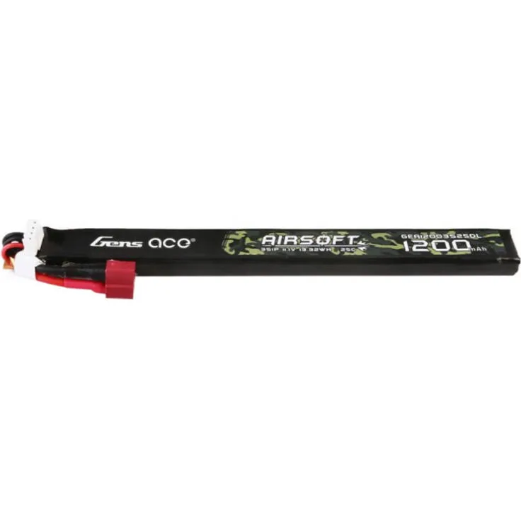 Gens Ace 25C 1200 mAh 3S1P Lipo Akku für Airsoft-Gewehre, 11,1 V mit T-Stecker, lange Größe
