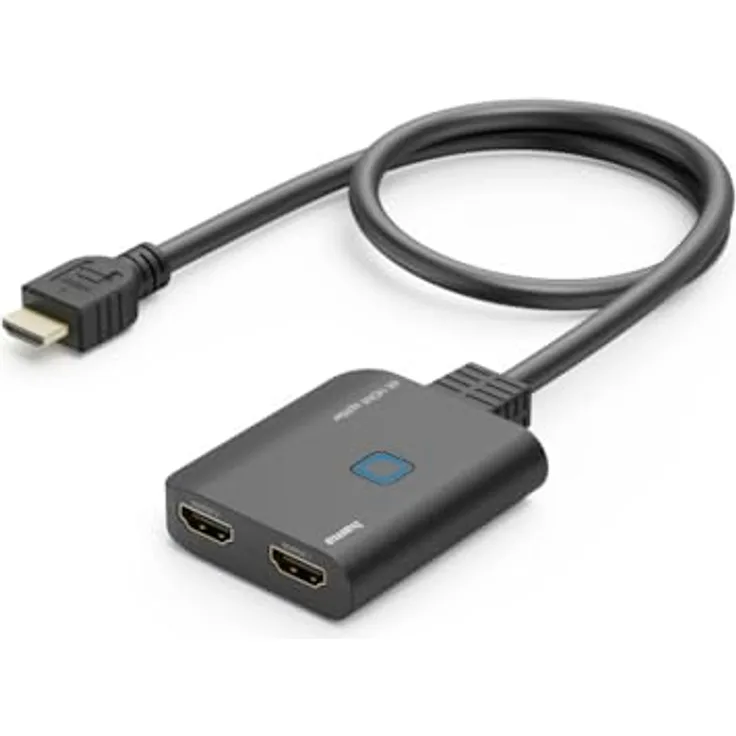 Hama HDMI Splitter 4K 1 In 2 Out (4K@30Hz, Adapter zur Übertragung eines HDMI-Signals auf 2 Ausgabegeräte, z. B. Beamer, Bildschirm oder 2 Monitore gleichzeitig, 60 cm) schwarz