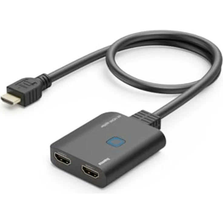 Hama HDMI Splitter 4K 1 In 2 Out (4K@30Hz, Adapter zur Übertragung eines HDMI-Signals auf 2 Ausgabegeräte, z. B. Beamer, Bildschirm oder 2 Monitore gleichzeitig, 60 cm) schwarz – Bild 1