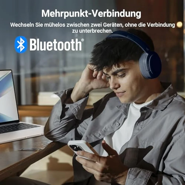 Edifier V80 Hybrid Kopfhörer mit aktiver Geräuschunterdrückung, Over-Ear-Bluetooth, 45 Std. Spielzeit, Hi-Res Audio - Marineblau – Bild 4