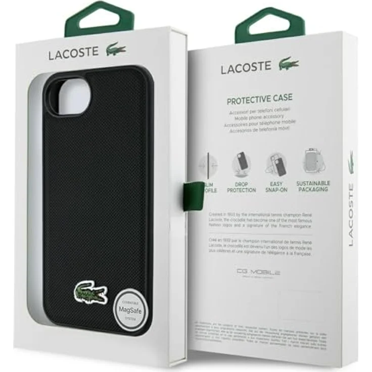 Lacoste Case Iconic Petit Pique Woven Logo MagSafe, Smartphone Hülle aus strapazierfähigem PU-Material für iPhone 16e, Schwarz – Bild 8