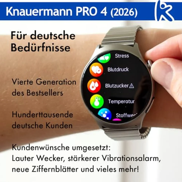 Knauermann PRO 4 (2026) 47 mm, Smartwatch mit AMOLED-Display, 75 Sportmodi, 30 Tage Akkulaufzeit, Gesundheitsfunktionen und Telefonie – Bild 10