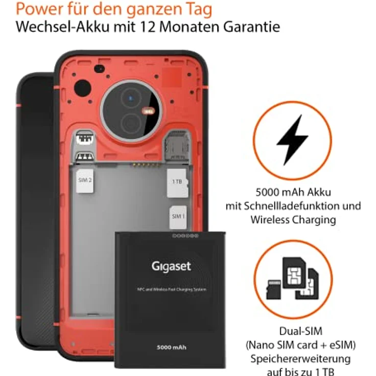 Gigaset GX4 PRO robustes Business-Smartphone 4G - staub- & wasserdicht IP68, Militärnorm - 6,1" HD+ Display mit Gorilla Glass - 128GB+6GB RAM - 48MP Kamera - 400 std Standby - Android 12, Black – Bild 3