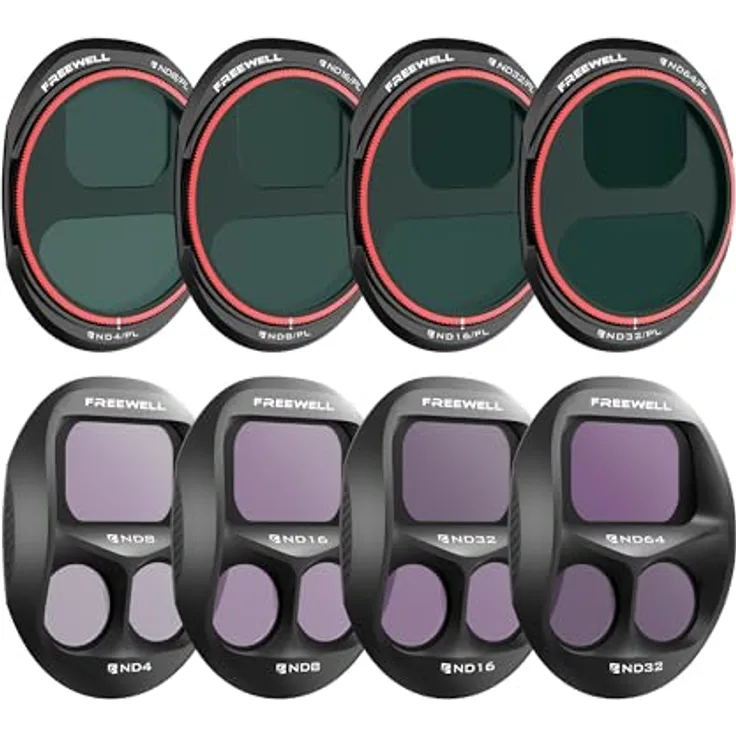 Freewell 8 Pack Split ND & ND/PL-Filter für DJI Mavic 4 Pro, ND4 bis ND64 Set mit Polarisator für perfekte Belichtung und lebendige Farben