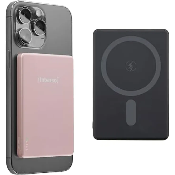 Intenso MW5000 Magnetische Powerbank 5000 mAh – MagSafe kompatibel, 15W Wireless Charging, USB-C PD 20W, kompakt in Rosé