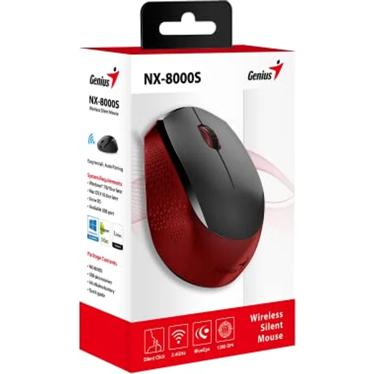 Genius NX-8000S Maus schwarz/rot 1600DPI SS FIL2.4 GHz Opt USBPC/Mac – Bild 2