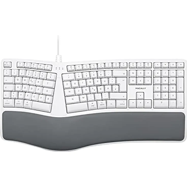 Macally MERGOKEY-DE, ergonomische USB-A-Tastatur mit Handballenauflage, QWERTZ Layout und 110 Tasten, geeignet für Mac mit macOS v10.6 oder höher