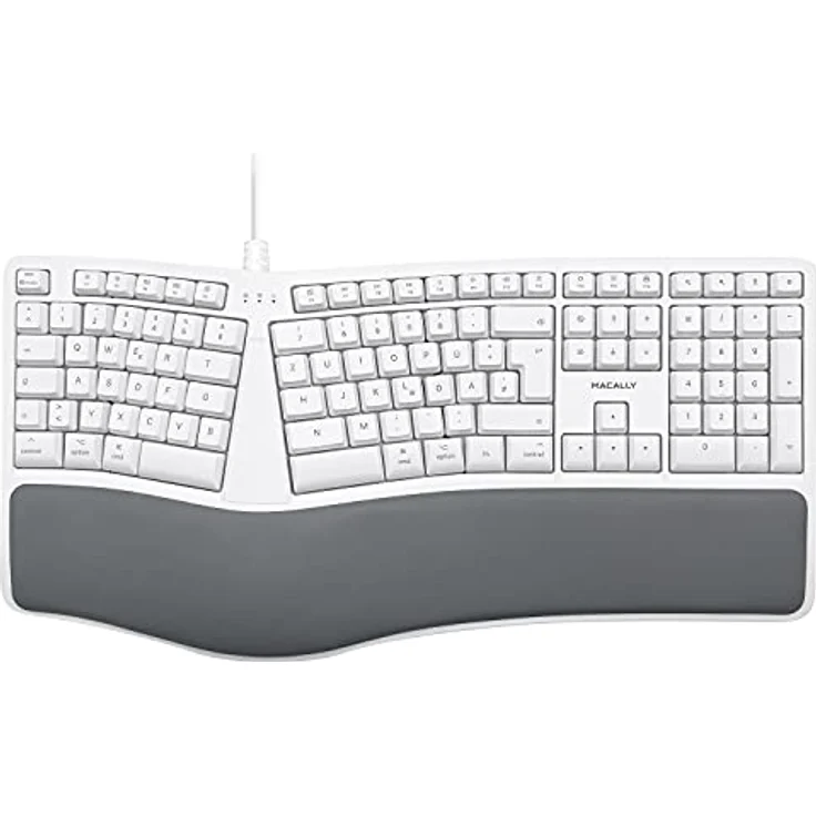 Macally MERGOKEY-DE, ergonomische USB-A-Tastatur mit Handballenauflage, QWERTZ Layout und 110 Tasten, geeignet für Mac mit macOS v10.6 oder höher – Bild 1