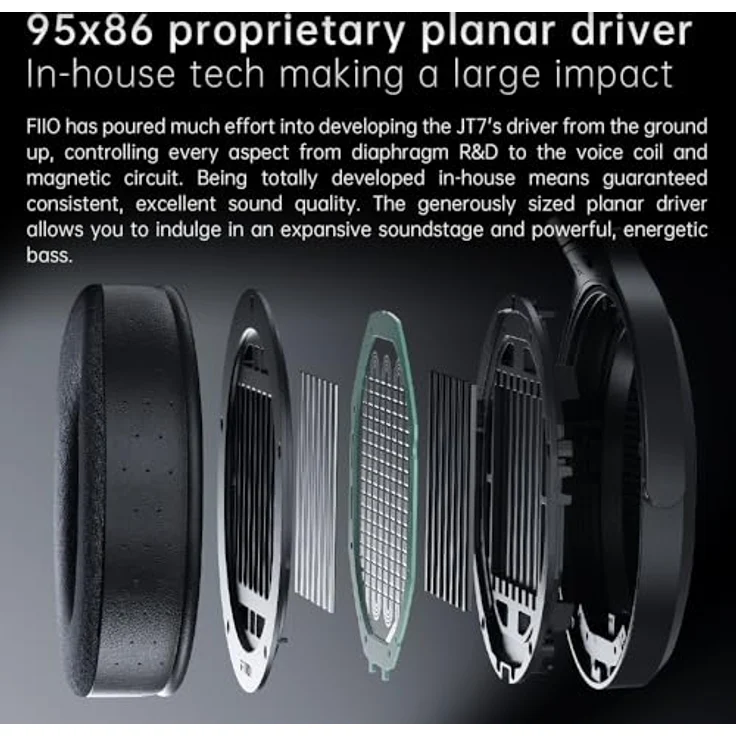 FiiO JT7, Kabelgebundene Planar-Magnet Kopfhörer mit Hi-Res-Audio-Zertifizierung, schwarz – Bild 3
