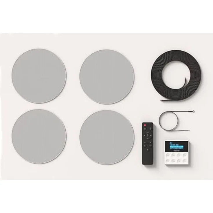FONESTAR Mikro-Musikanlage KS-WALL-4, All-in-One-Sound-Kit mit 4 Deckenlautsprechern, Bluetooth, USB, FM-Tuner, Farbe Weiß – Bild 3