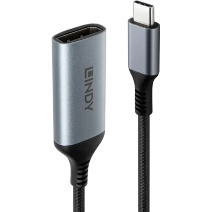 LINDY USB-C auf DisplayPort 1.4 Konverter, 8K 60Hz/4K 144Hz, HDR-Unterstützung, kompatibel mit MacBook und Thunderbolt 3 & 4, Hochgeschwindigkeits-Videoadapter, Schwarz – Bild 1